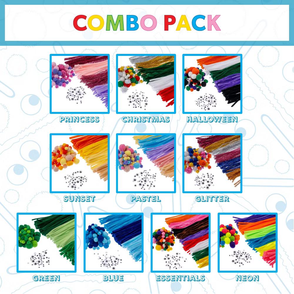 300ct Craft Combo Pack Pipe Cleaners Pompoms Googly Eyes Activity Kits - Image 3