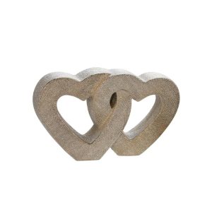 Interlocking Heart Sculpture for Home Decor - Ceramic Heart Ornament for Living Room, Bedroom, Bathroom or Office - 6", Gold & Metallic