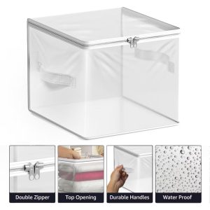 3 Pack Clear Storage Cube with Zipper & Carry Handles – for Clothes, Blankets, Bedding, Closets, Bedrooms & More