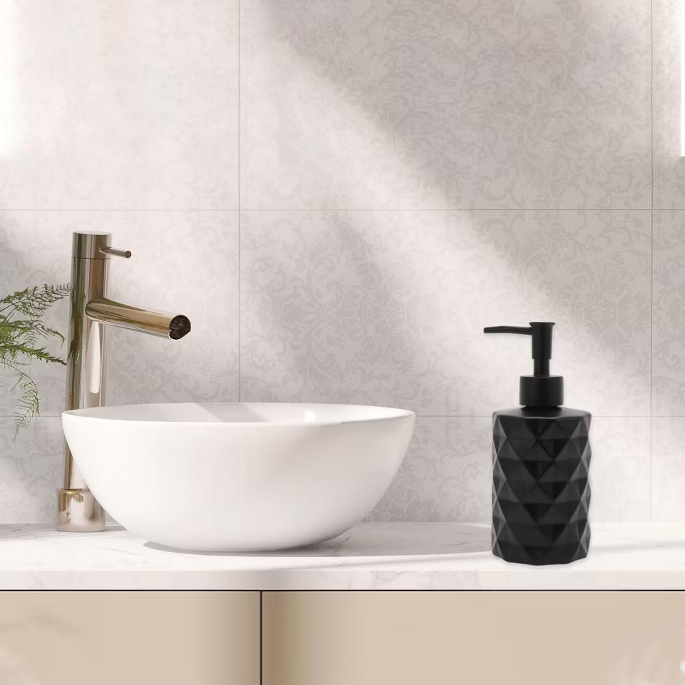 Round Bottom Diamond Pattern Soap Dispenser 13.53oz Black 1 Pc - Image 3