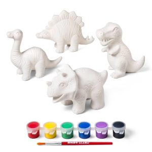 Paint-Your-Own Ceramic Dinosaurs Kit - Kids Craft Activity, Acrylic Paint & Brushes, Ages 8