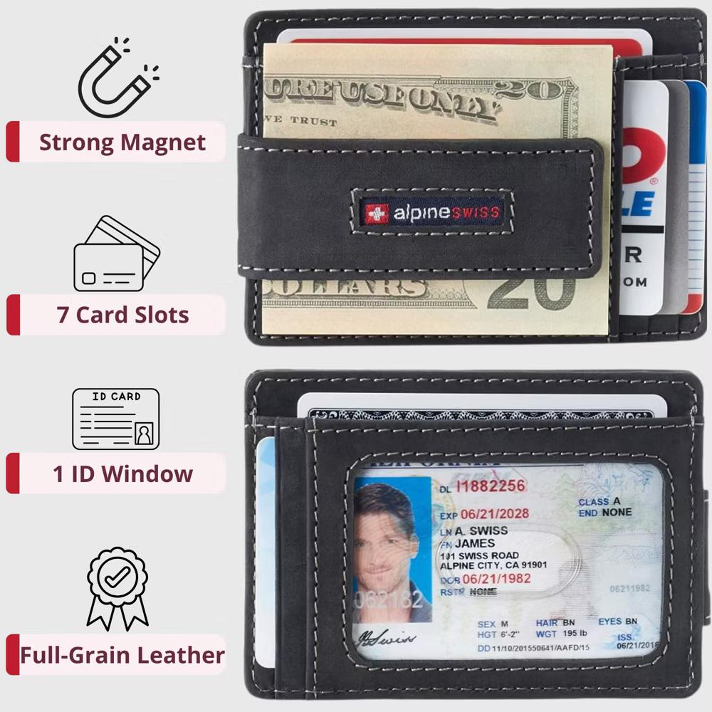 Alpine Swiss Harper Mens RFID Slim Money Clip Front Pocket Wallet Minimalist Leather ID Card Holder - Image 46
