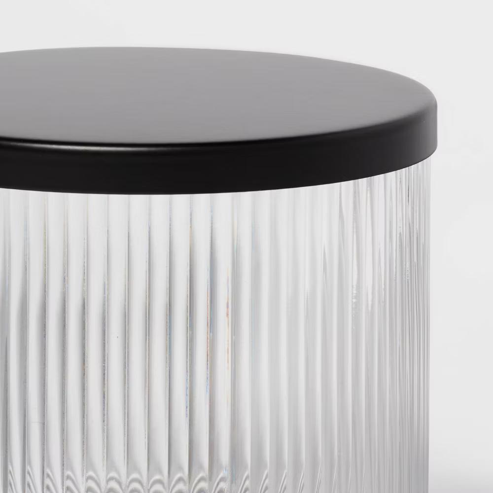 Ribbed Glass Canister Black - Metal Lid, Clear Bathroom Jar, Easy to Clean