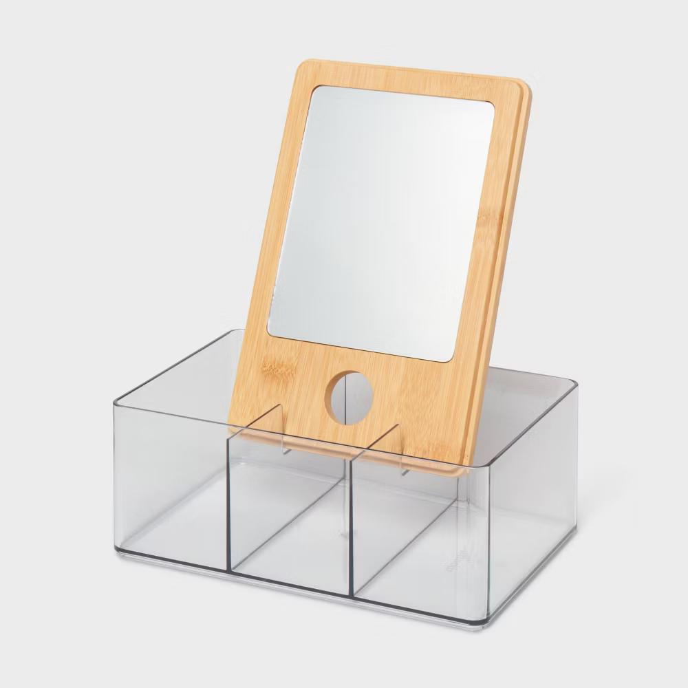 Cosmetic Storage Container with Bamboo Lid