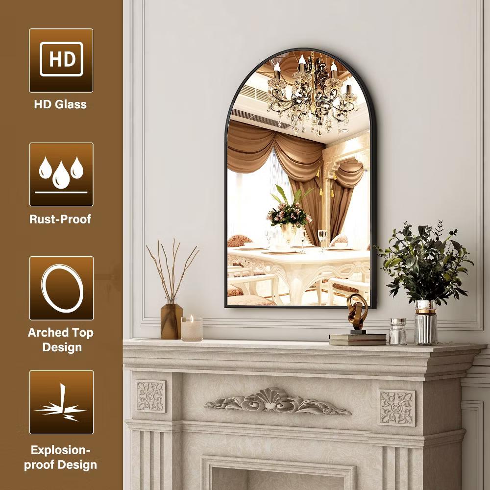 BEAUTYPEAK 16"x24" Arched Bathroom Mirror Vanity Wall Mounted Mirror, Black - Image 3