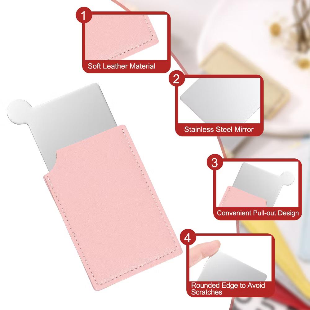 Small Rectangle Travel Women Portable Pocket Mirror with Leather Case 2 Pcs - Image 27