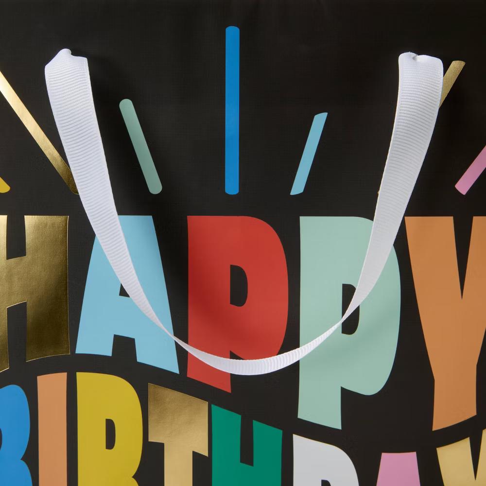 Large 'Happy Birthday' with Gold Foil Accents Starburst Birthday Gift Bag Black - Image 2