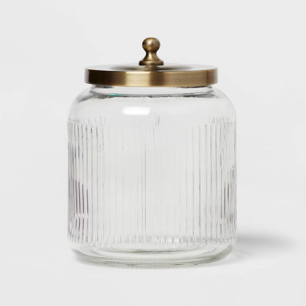 Medium Glass Bath Canister Brass - Elegant Storage Jar with Lid for Bathroom Organization, 43.9oz Capacity - Image 2