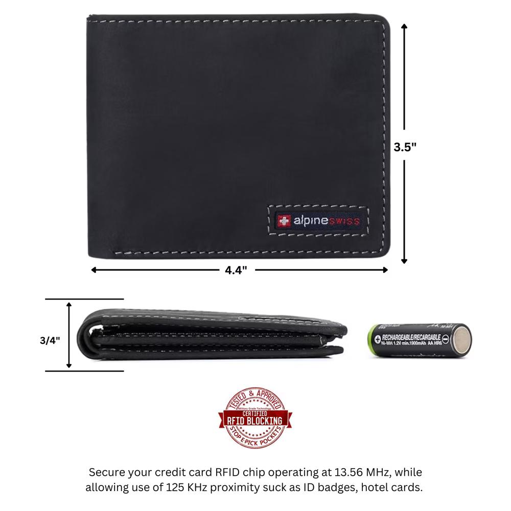 Alpine Swiss Mens Wallet for Men RFID Protected Leather Mens Wallet Spencer Bifold Divided Bill Section Gift Box 2 ID Windows 14 Card Storage Pockets - Image 7