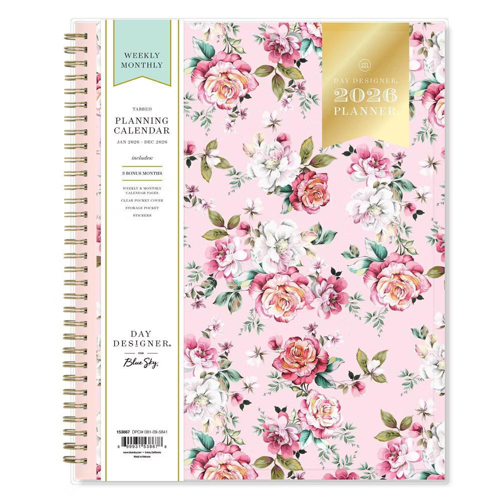 Blue Sky Day Designer 2026 Weekly/Monthly Planner 8.5"x11" Rose Pink Floral - Image 4