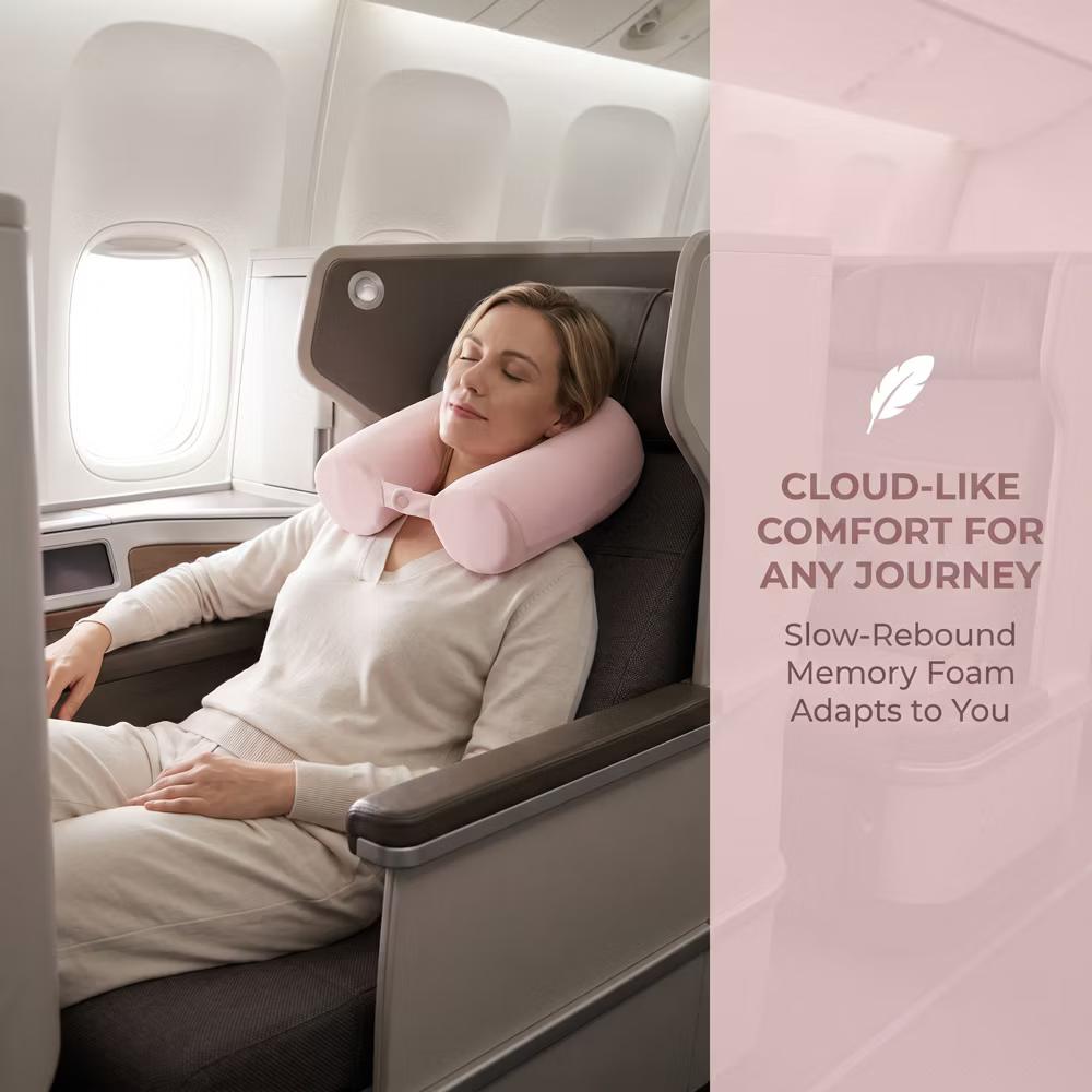 U‑Shaped Memory Foam Nap Pillow with Snap Closure for Desk and Travel Use 1Pc - Image 4