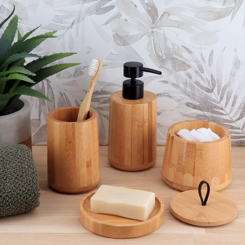 Natural Bamboo Cotton Ball Holder - Bathroom Container Storage Solution for Cotton Swabs, Pads & Other Bath Accessories - Image 2