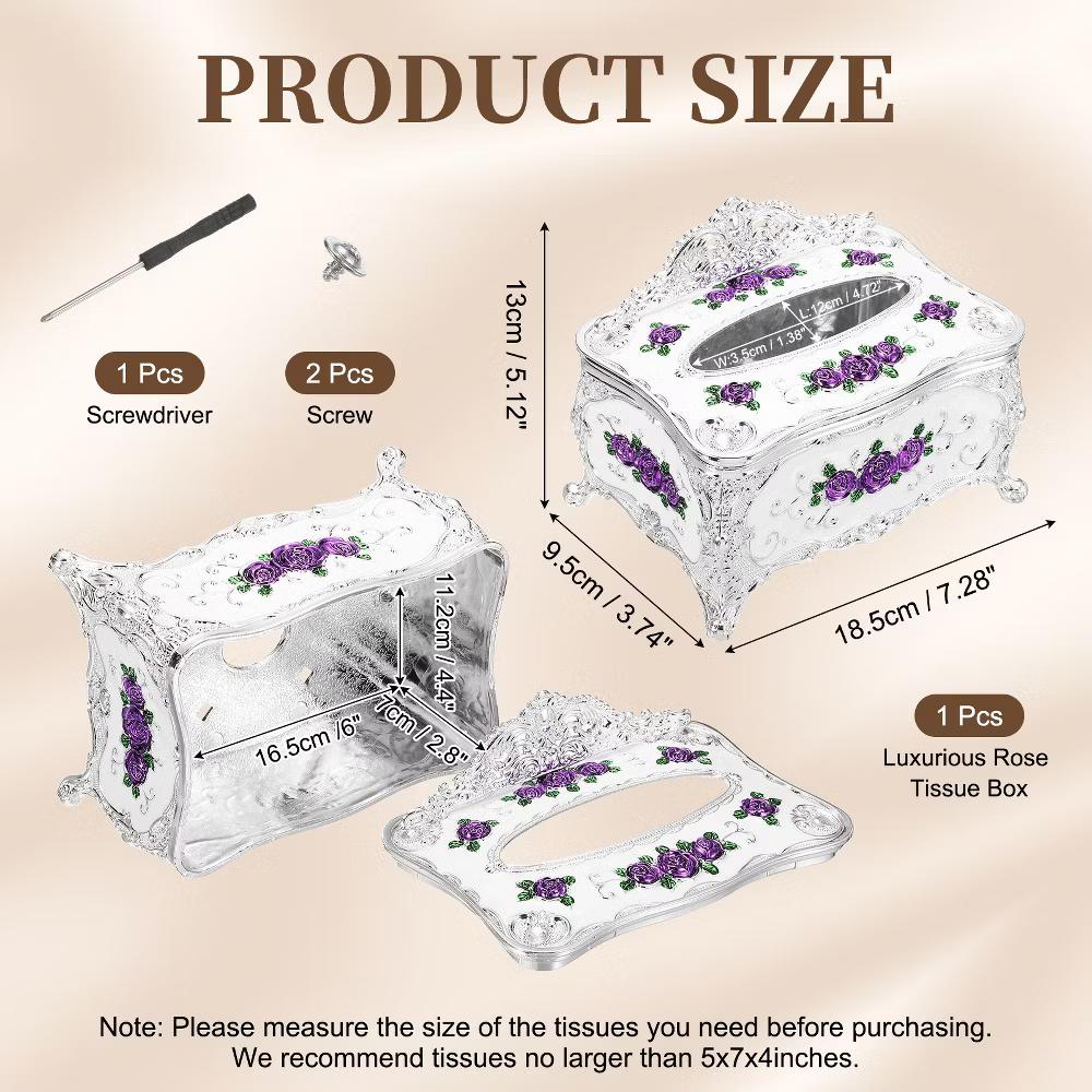 Luxurious Rose Tissue Box Rectangular Plastic Napkin Box Vintage Tissue Paper Holders - Image 21