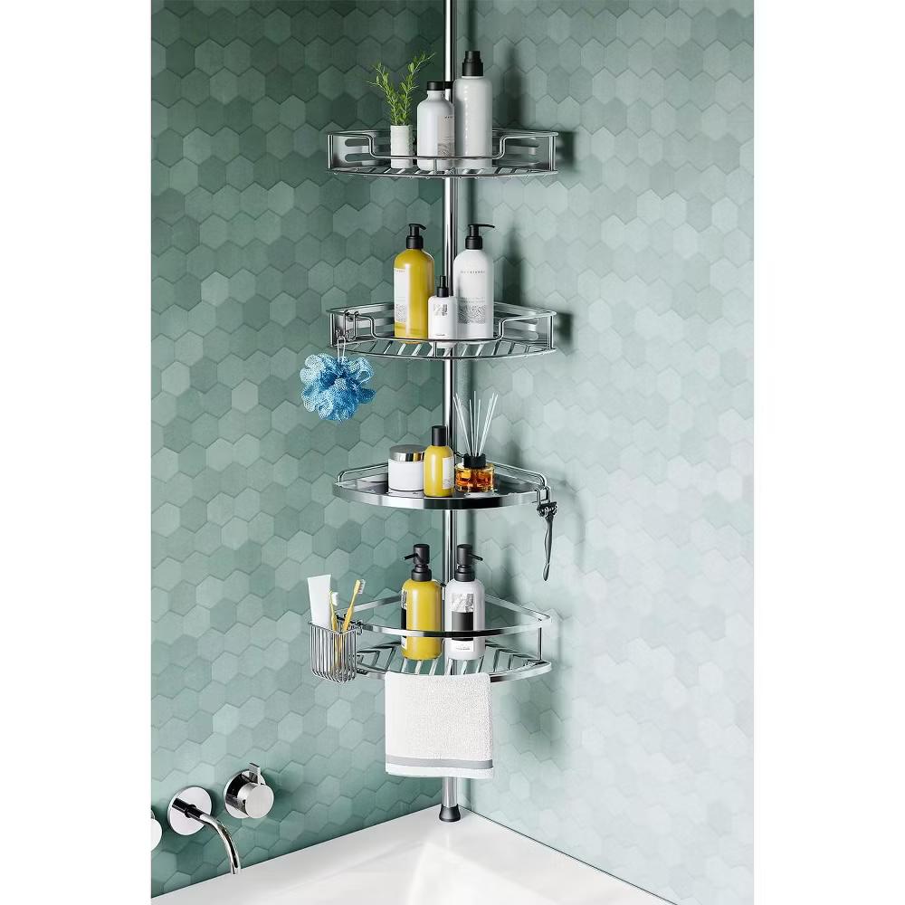 Adjustable Shower Caddy, Tension Pole Storage Organizer with 4 Shelves, No Drill Required for Bathroom. - Image 4