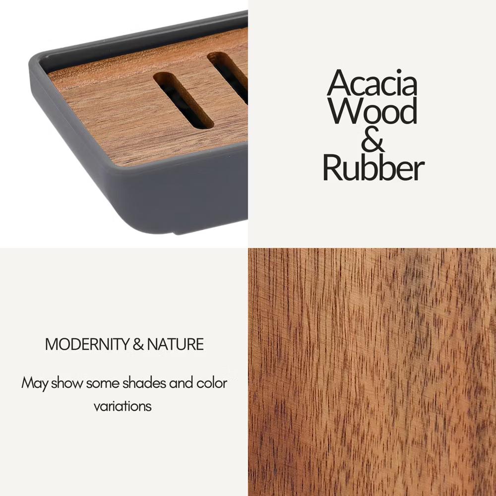 French Home Goods Minimalist Hand Soap Dish Rubber and Wood - Image 12