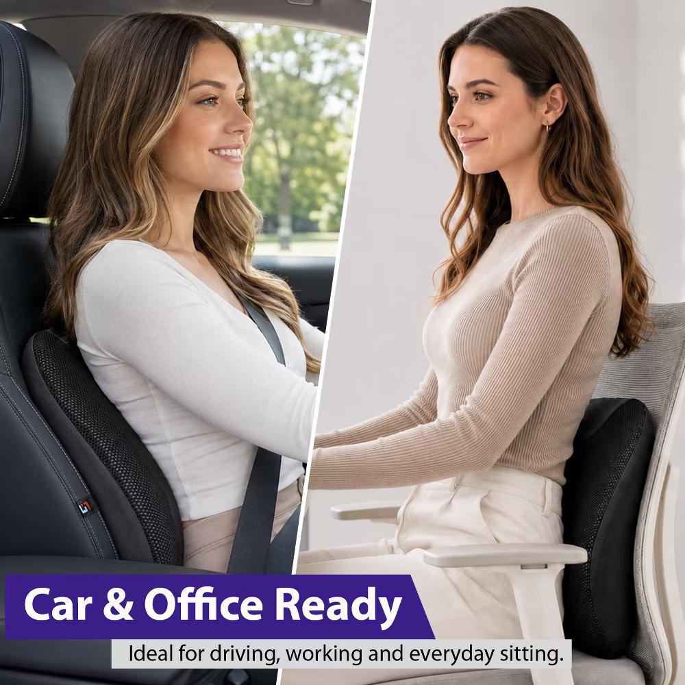 Lumbar Support Pillow for Office Chair Gaming Chair, 14" Memory Foam Back Support Cushion, Ergonomic Lumbar Support for Car, Black