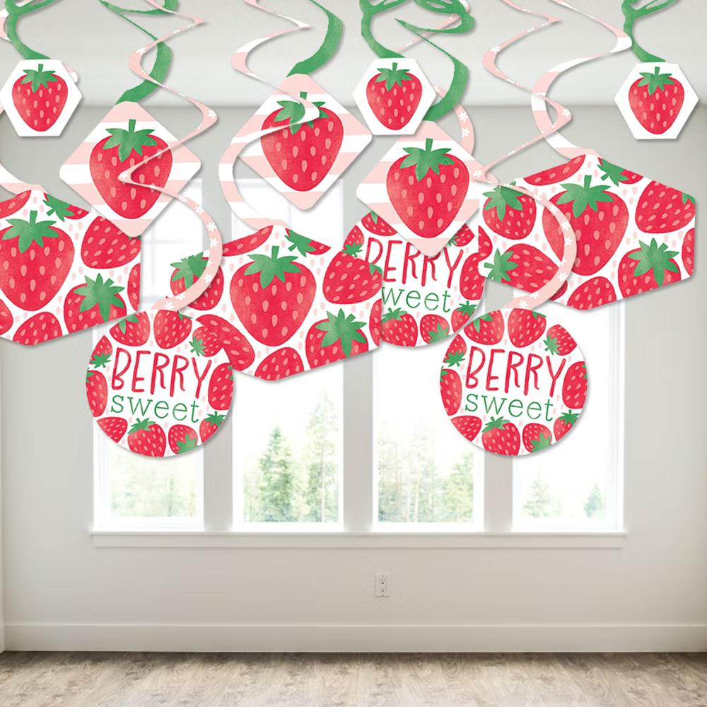 Berry Sweet Strawberry - Fruit Themed Birthday Party or Baby Shower Hanging Decor - Party Decoration Swirls - Set of 40 - Image 3