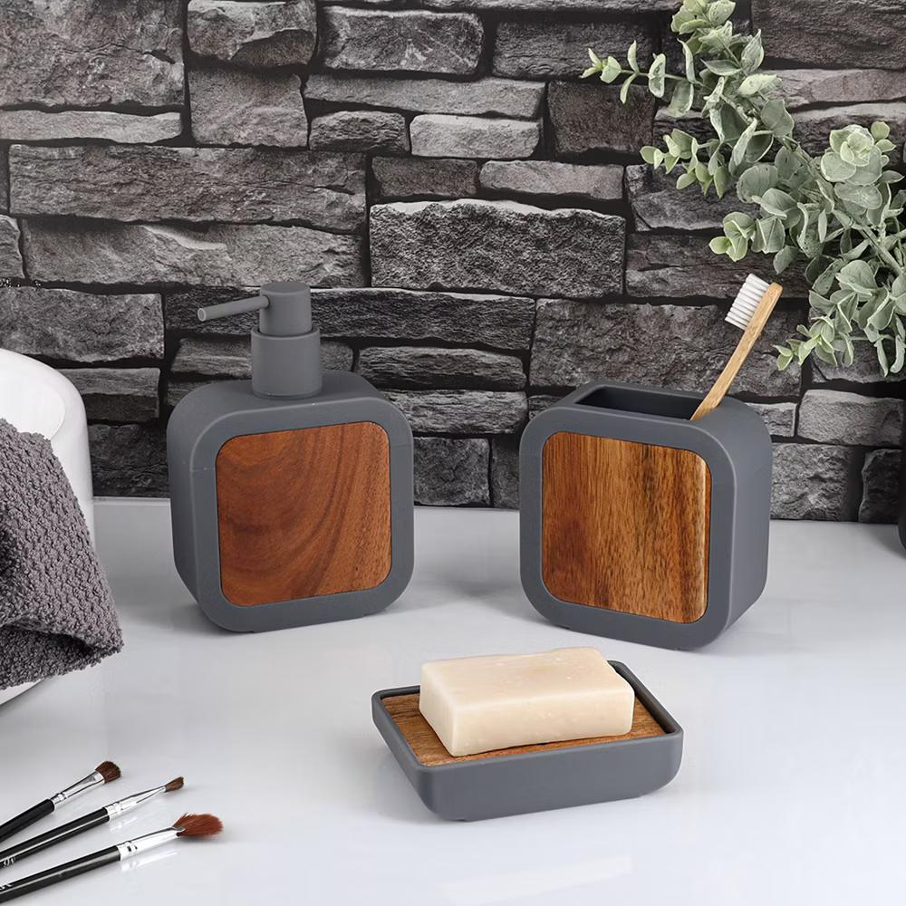 French Home Goods Minimalist Hand Soap Dish Rubber and Wood - Image 16