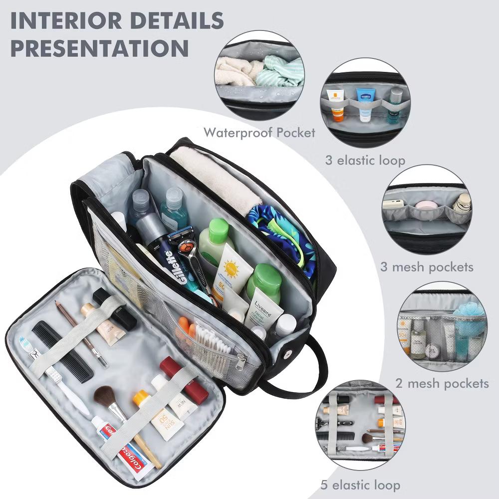 Tirrinia Travel Toiletry Bag Hanging, 3 Compartments Zipper Travel Makeup Bag For Weekender Cosmetic Travel Bags (Black) - Image 5