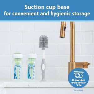 Dr. Brown's Soft Touch No Scratch Baby Bottle Cleaning Brush with Stand - Gray: BPA-Free Plastic, Silicone