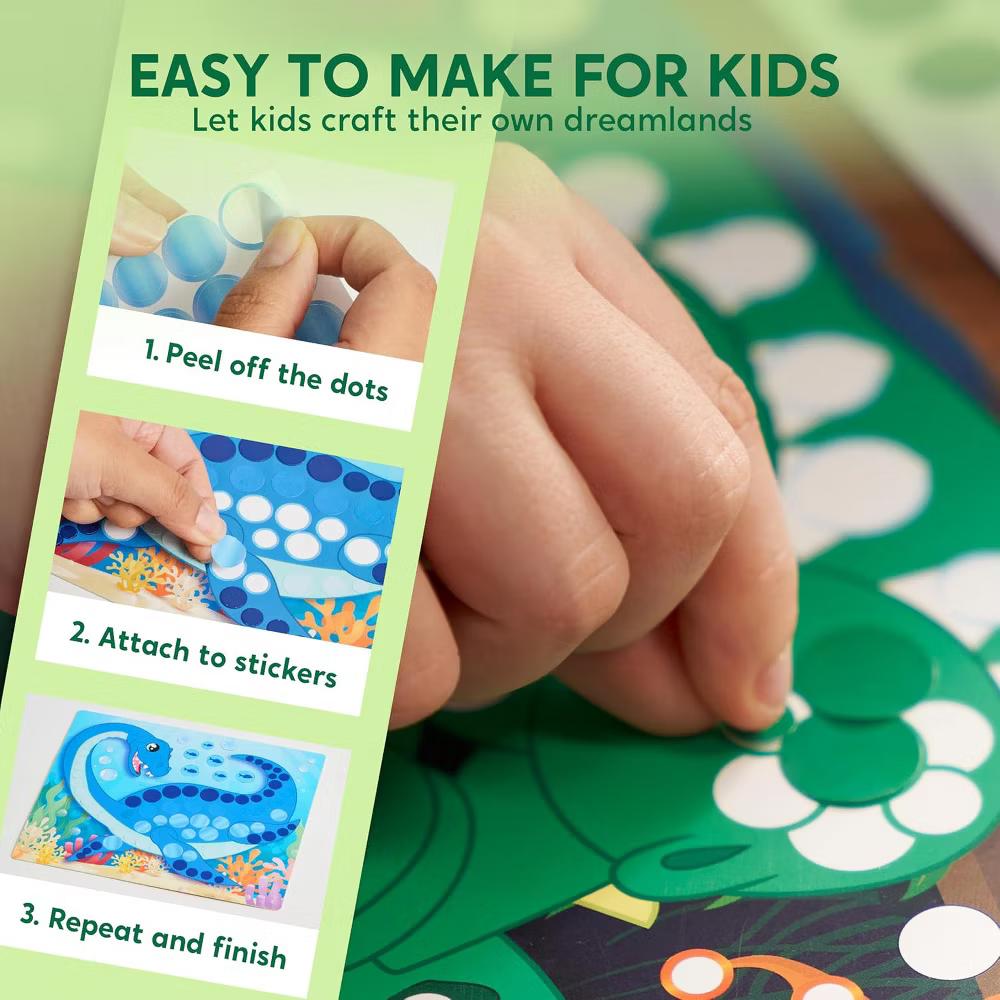 Dinosaur Dot Art Kit for Kids Ages 3-7, No Mess Sticker Arts & Crafts, DIY Creative Activity, Christmas Birthday Gifts for Boys Girls