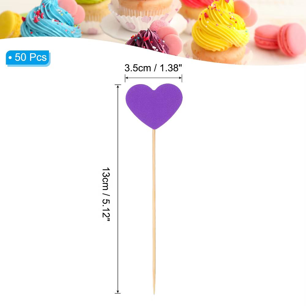 Wedding Engagement Birthday Decoration Heart Shape Cupcake Toppers Picks 50 Pcs - Image 24