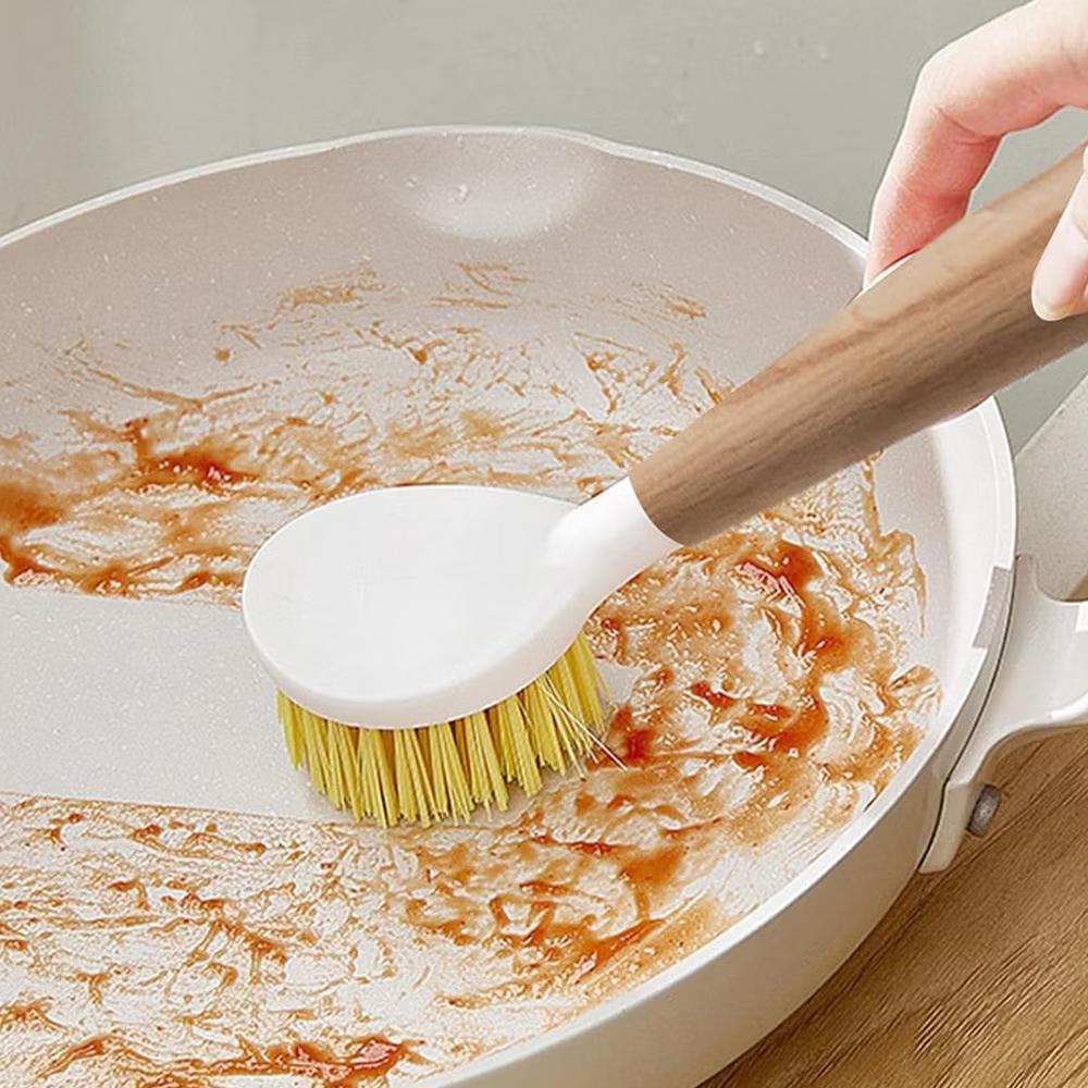 3-Piece Bamboo Dish Brush Set with Scraper and Tough Sisal Bristles - Image 3