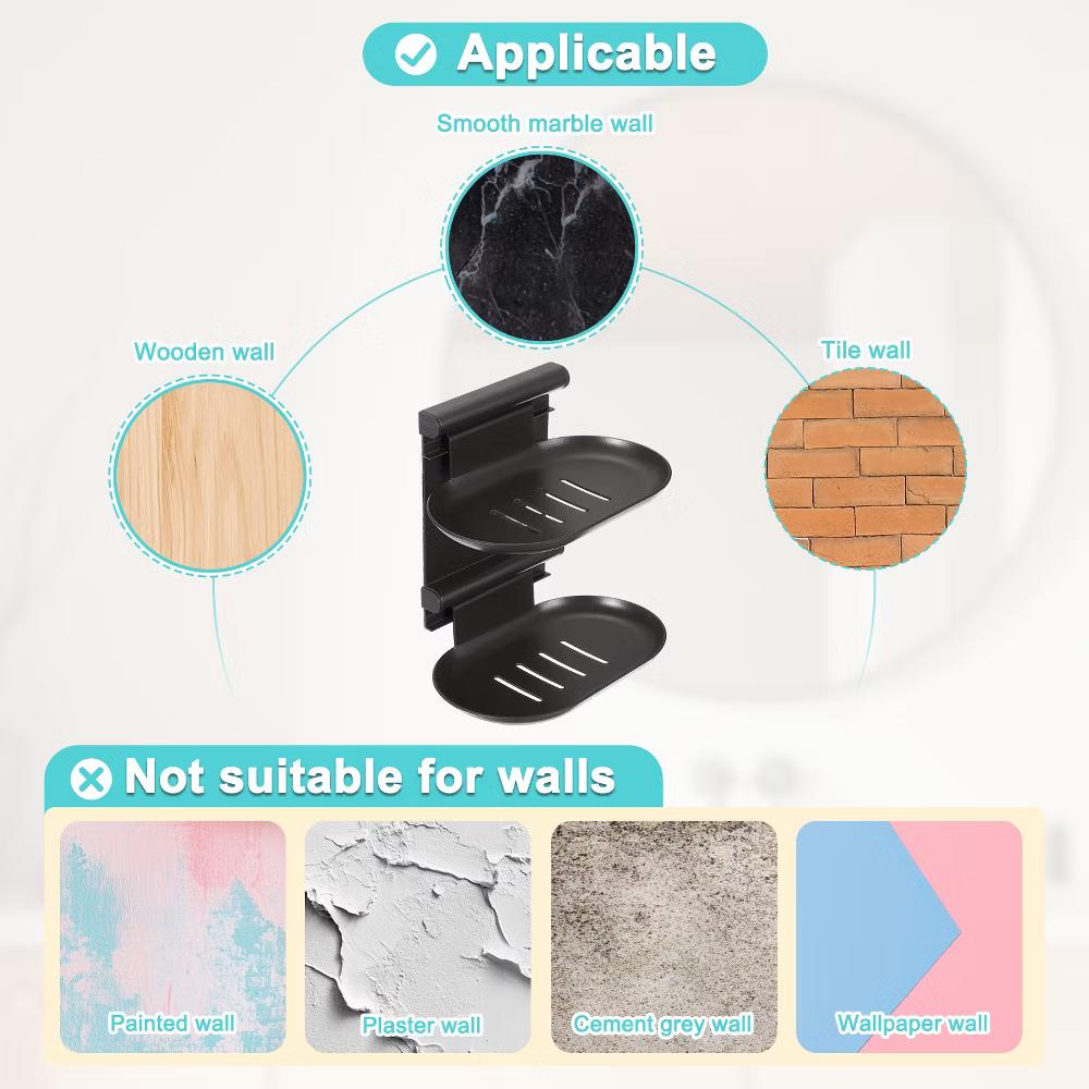 Adhesive Soap Dish Holder, No Drilling Double Wall Mounted Shower Soap Dish - Image 5
