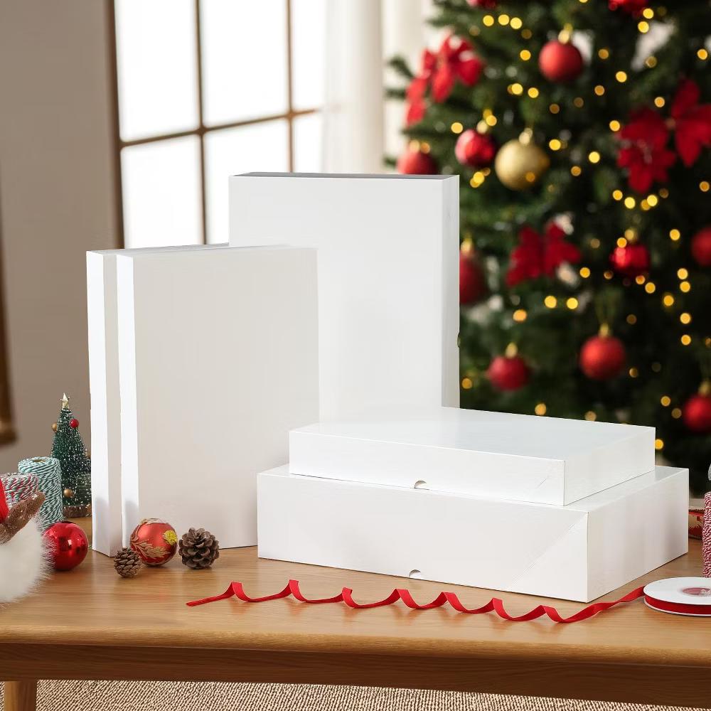 12 Pack Gift Boxes with Lids 6 Extra Large 17x11x4 Inch and 6 Large 14.5x9.5x2 Inch White Cardstock for Clothing Wrapping - Image 3
