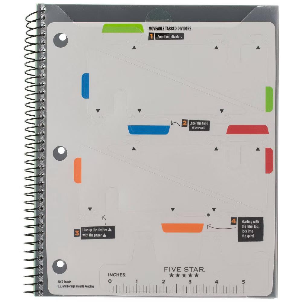 Five Star 170 Sheets College Ruled Notebook Feature Rich Gray: 3 Subject Spiral, 8.5x11", Bleed-Resistant, Perforated Pages - Image 8