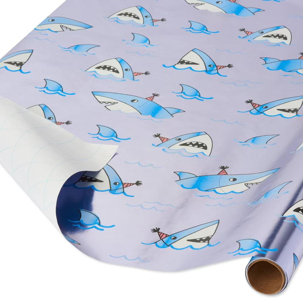 20 Sq Ft Sharks with Hats Kids'' Wrapping Paper - Image 2