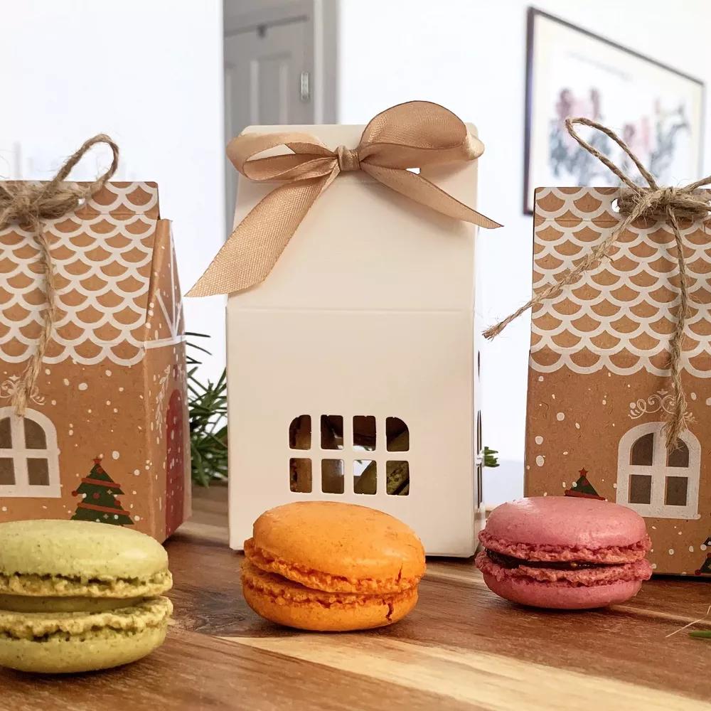 Christmas House Shaped Gift Boxes with Ribbons for Weddings, Housewarming, Cookies, Candies, Treats, Party Favors (Set of 12), White - Image 3