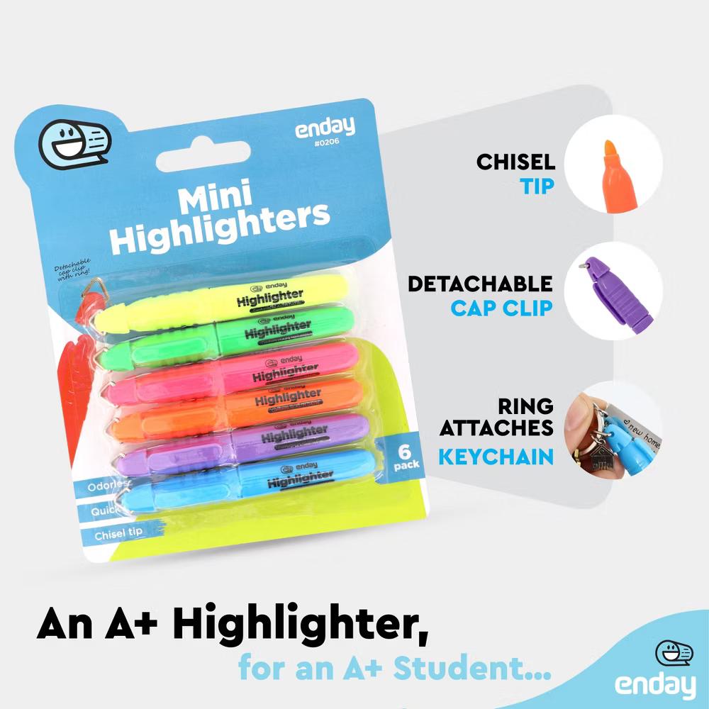 Mini Fluorescent Highlighter with Cap Clip. Smooth Glide Solid Gel Student Study Kit Assorted Colors, (12 Pack) - Image 4