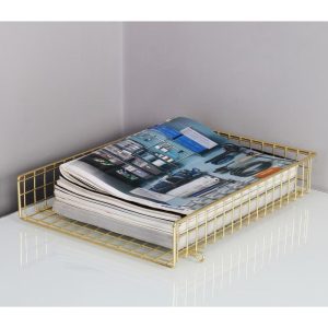 Grid Wire Letter Tray Gold - Steel Desk Organizer for Office Supplies & Organization
