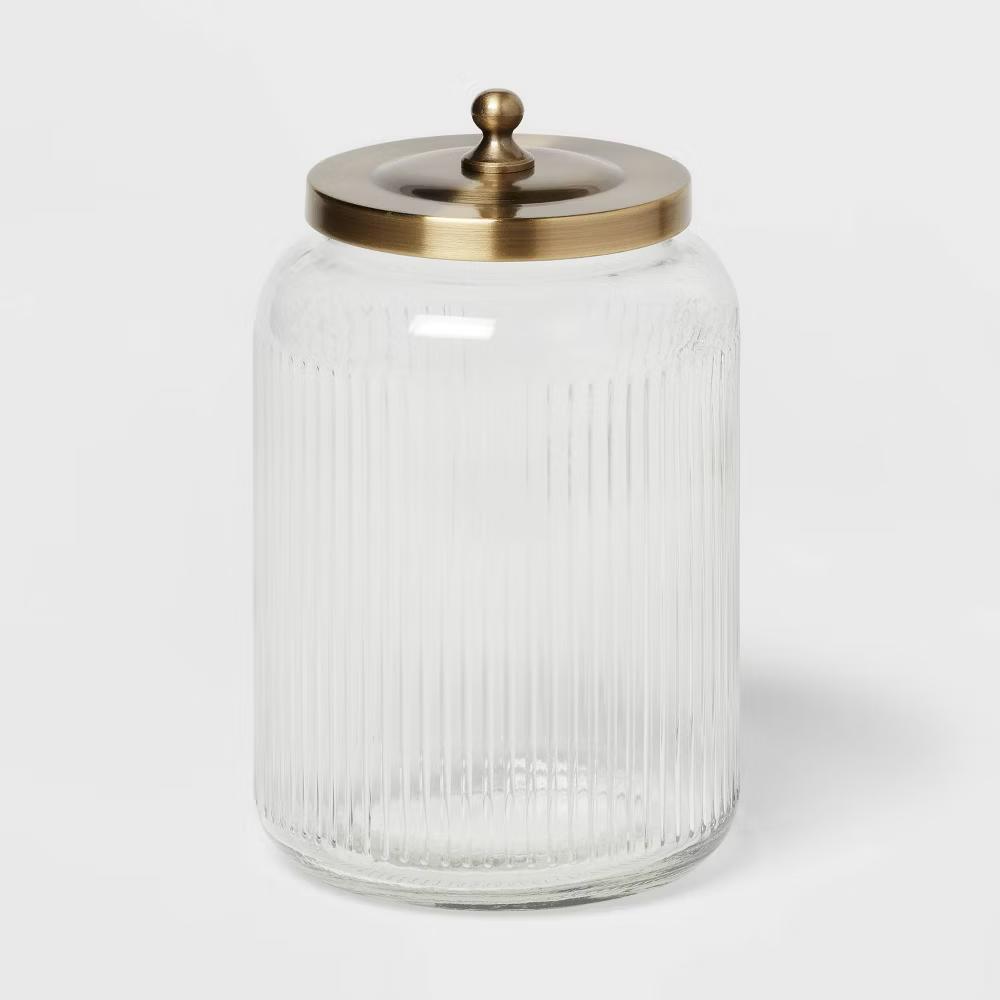 Large Bath Glass Canister Brass - Elegant Storage Solution for Bathroom Essentials, 57.4oz Capacity - Image 2