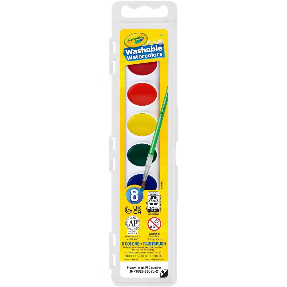 8ct Kids Watercolor Paints with Brush, Washable Tempera, School Supplies for Kids, Art Classroom Essentials, Gift, Ages 3 - Image 6