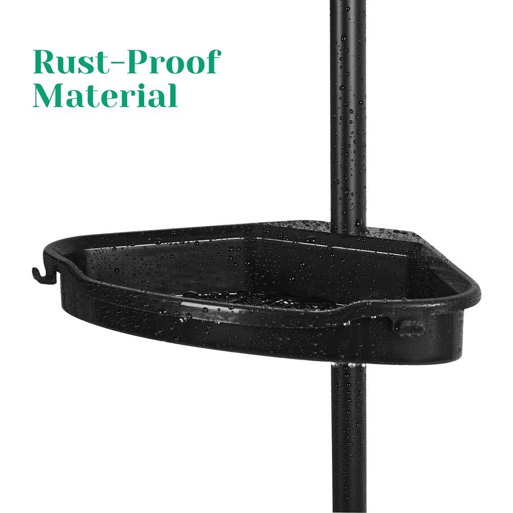 Bathroom Corner Shower Caddy Tension Pole, 4-Tier Rust-Resistant Bathroom Storage Organizer with Adjustable Shelves & Rubber Pad, 101''- 122'' Height - Image 3