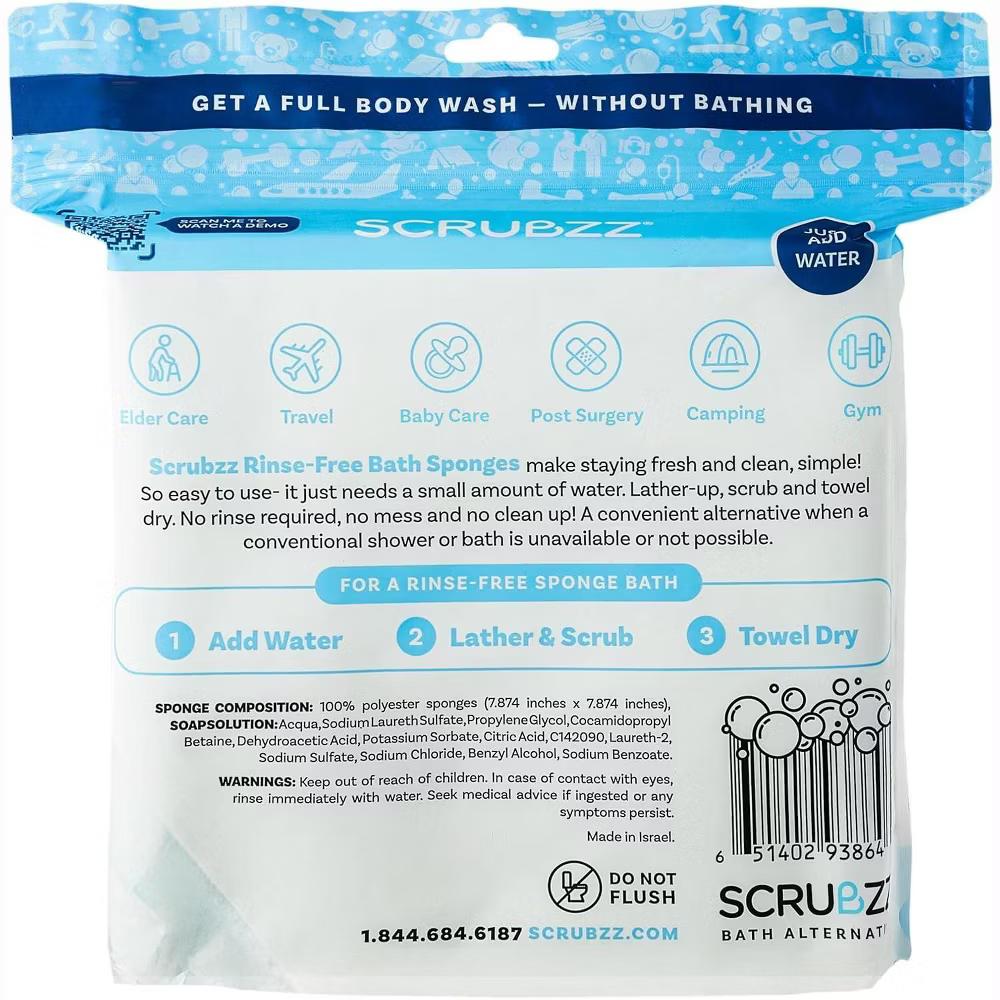 Scrubzz No Rinse Bath Wipes for Adults Bathing, Adult Rinse Free Bath Sponges - Disposable - Image 13