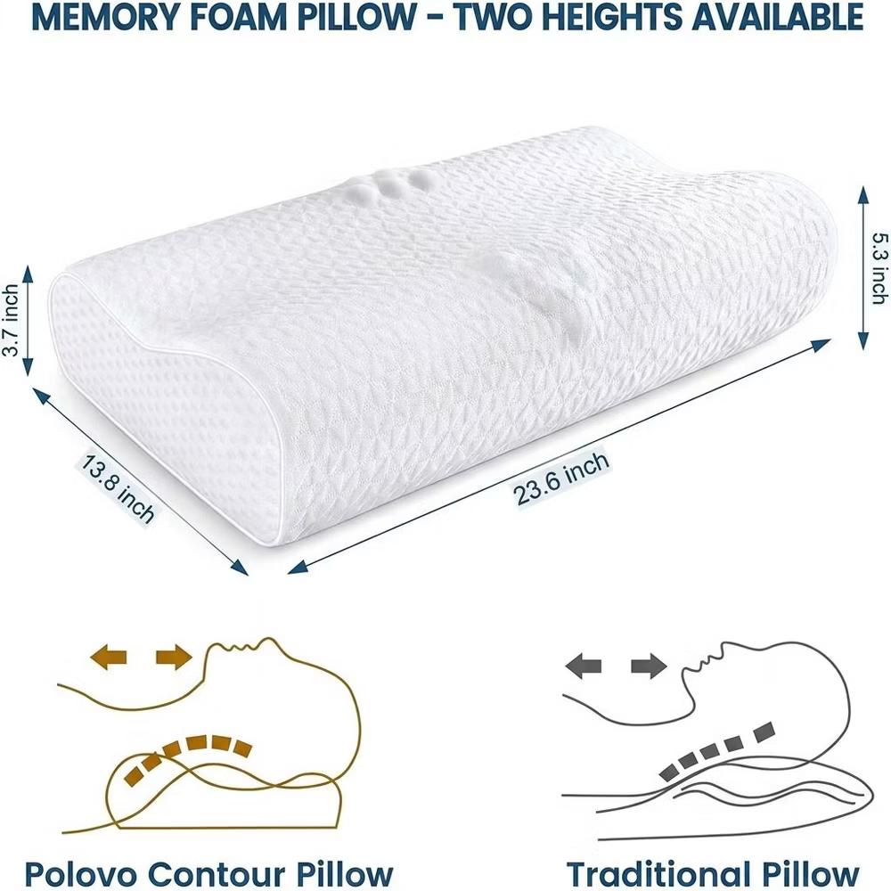 Bed Pillows Memory Foam Pillow, Queen Neck Pain Relief, Contour Cervical Pillow, for Neck and Shoulder Pain, Side, Back and Stomach Sleeper - Image 2