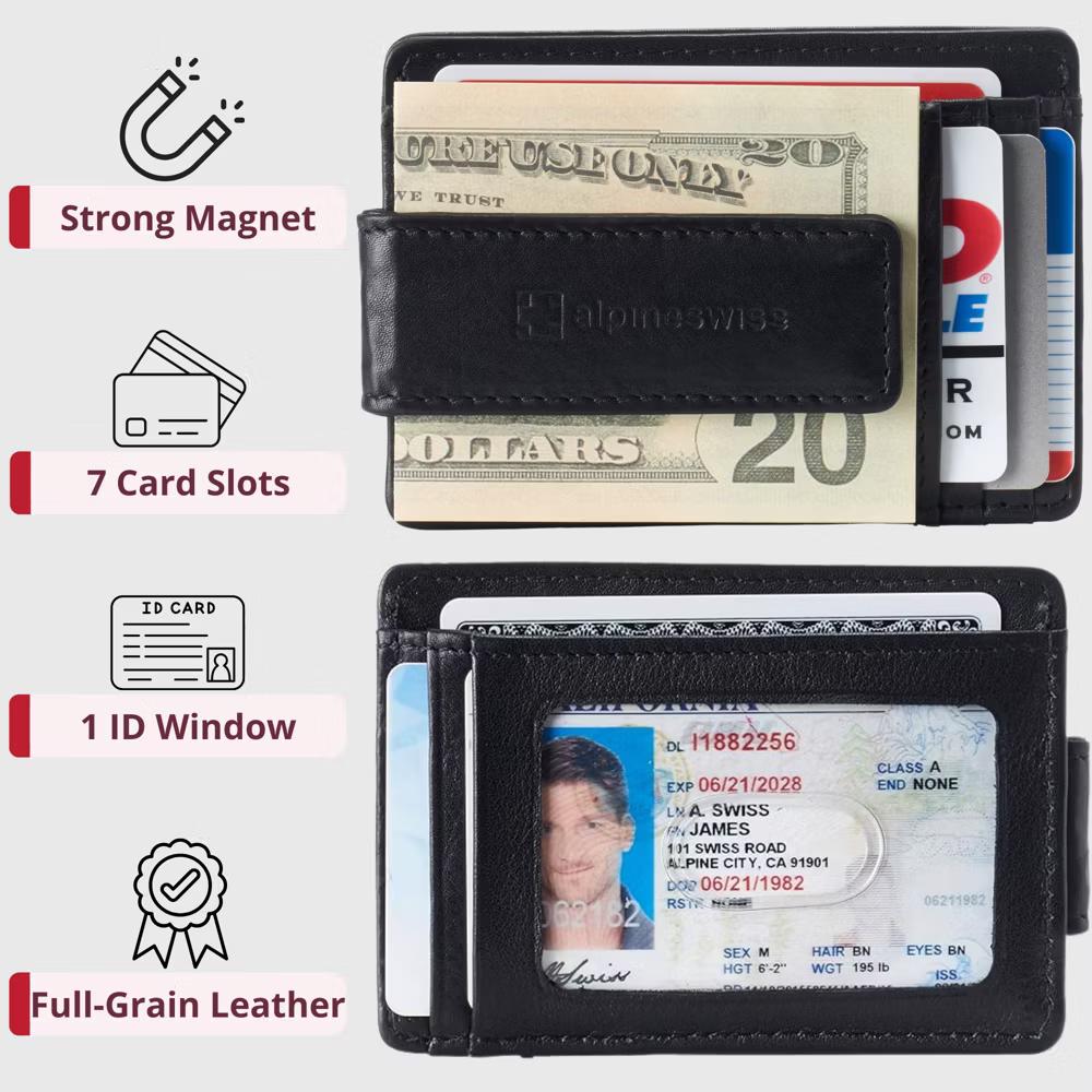 Alpine Swiss Harper Mens RFID Slim Money Clip Front Pocket Wallet Minimalist Leather ID Card Holder - Image 6