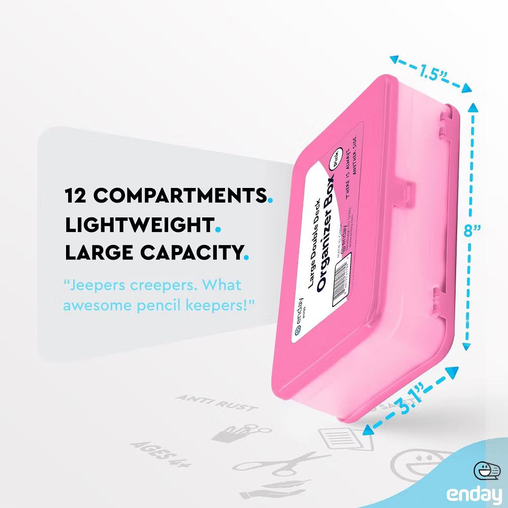 Large Capacity Double Deck Pencil Box - Plastic With 12 Compartments, Snap-Tight Lid, Hard Case Storage Organizer - Image 30