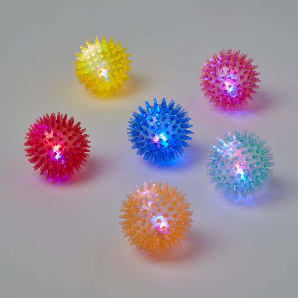 6ct Light-Up Spiky Ball - Multicolor Party Favor Toys for Kids, Bouncy Easter Egg Filler, Includes Batteries - Image 5