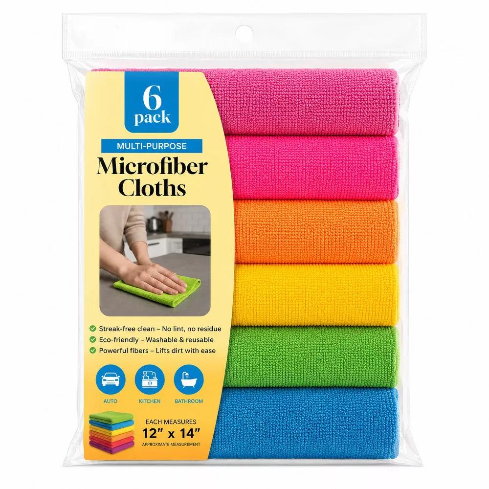 Handy Housewares 12" 14" Colorful Microfiber Cleaning Cloths, Set of 6 - Image 3