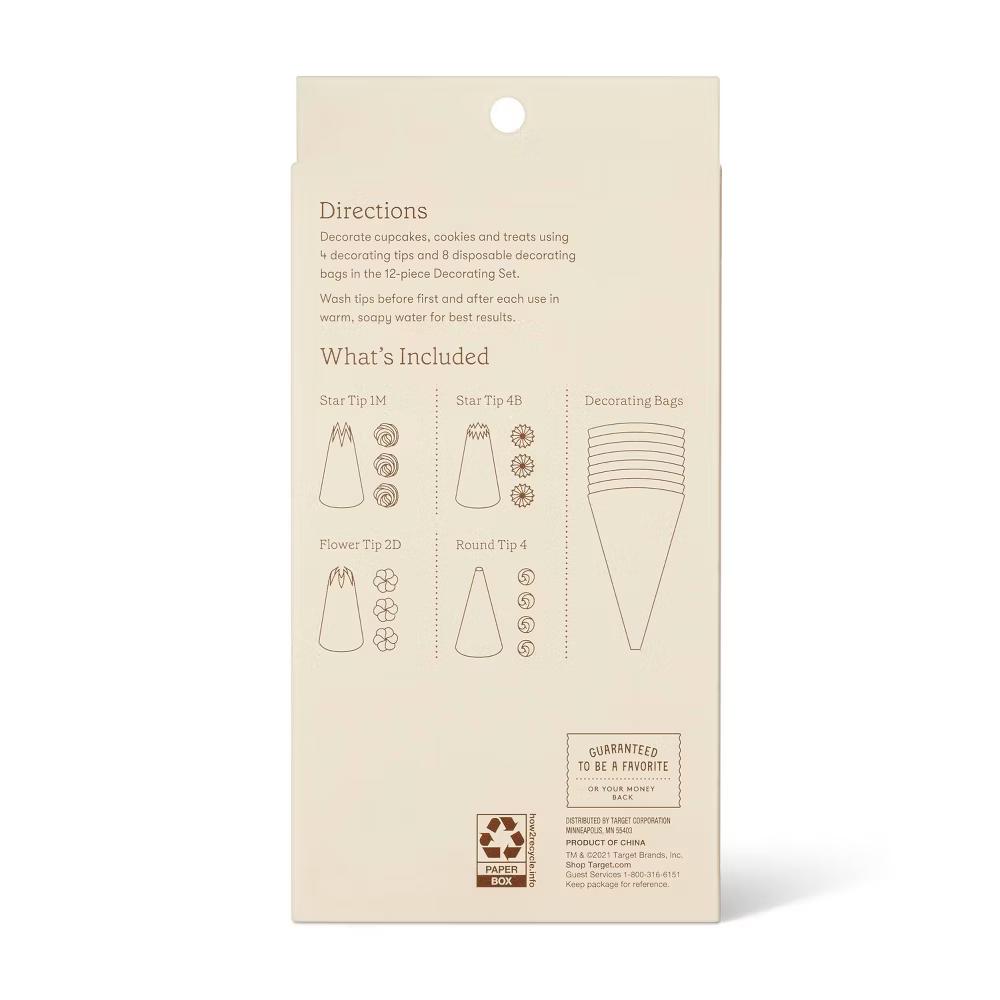 Cupcake Decorating Set - Includes 4 Icing Tips, 12 Pieces, Disposable Bags - Image 2