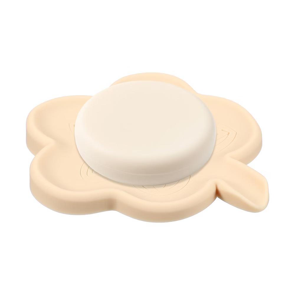 Silicone Soap Dish with Drain Spout, Portable Self Draining Flower Shape Soap Saver Holder - Image 5