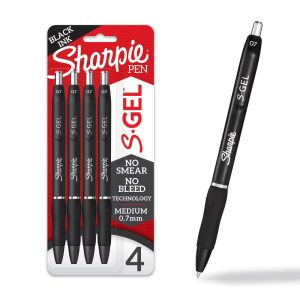 4pk S-Gel Pens 0.7mm Tip Fashion Barrels Black Ink