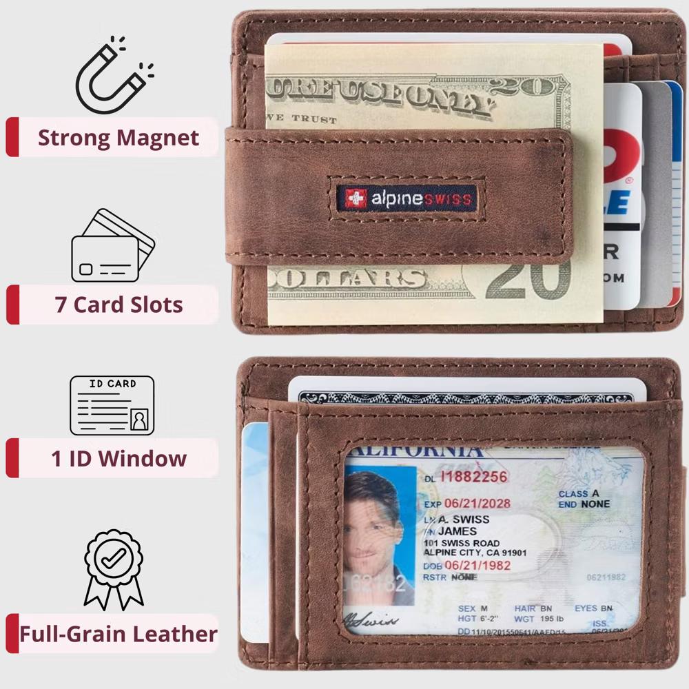 Alpine Swiss Harper Mens RFID Slim Money Clip Front Pocket Wallet Minimalist Leather ID Card Holder - Image 53