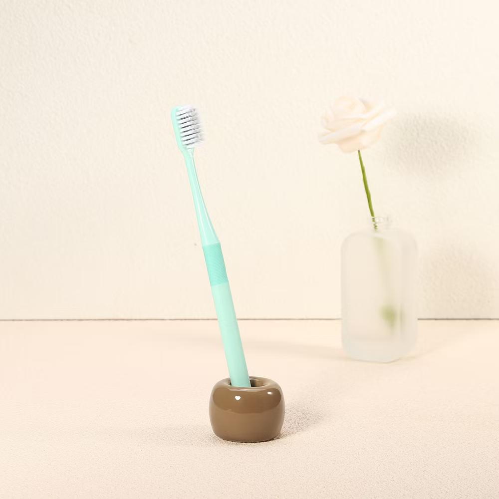 Bathroom Round Mini Ceramic Toothbrush Holder 1.65"x1.18" 2Pcs - Image 15