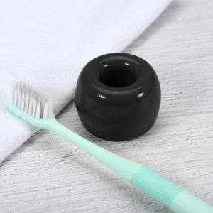 Bathroom Round Mini Ceramic Toothbrush Holder 1.65"x1.18" 2Pcs