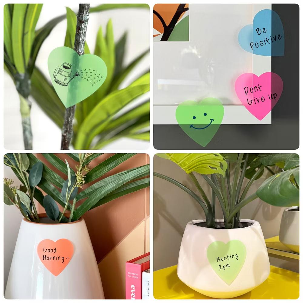 Transparent Sticky Notes, Waterproof Self-Adhesive Memos for Home, School, Office (Set of 5), Hearts - Image 3